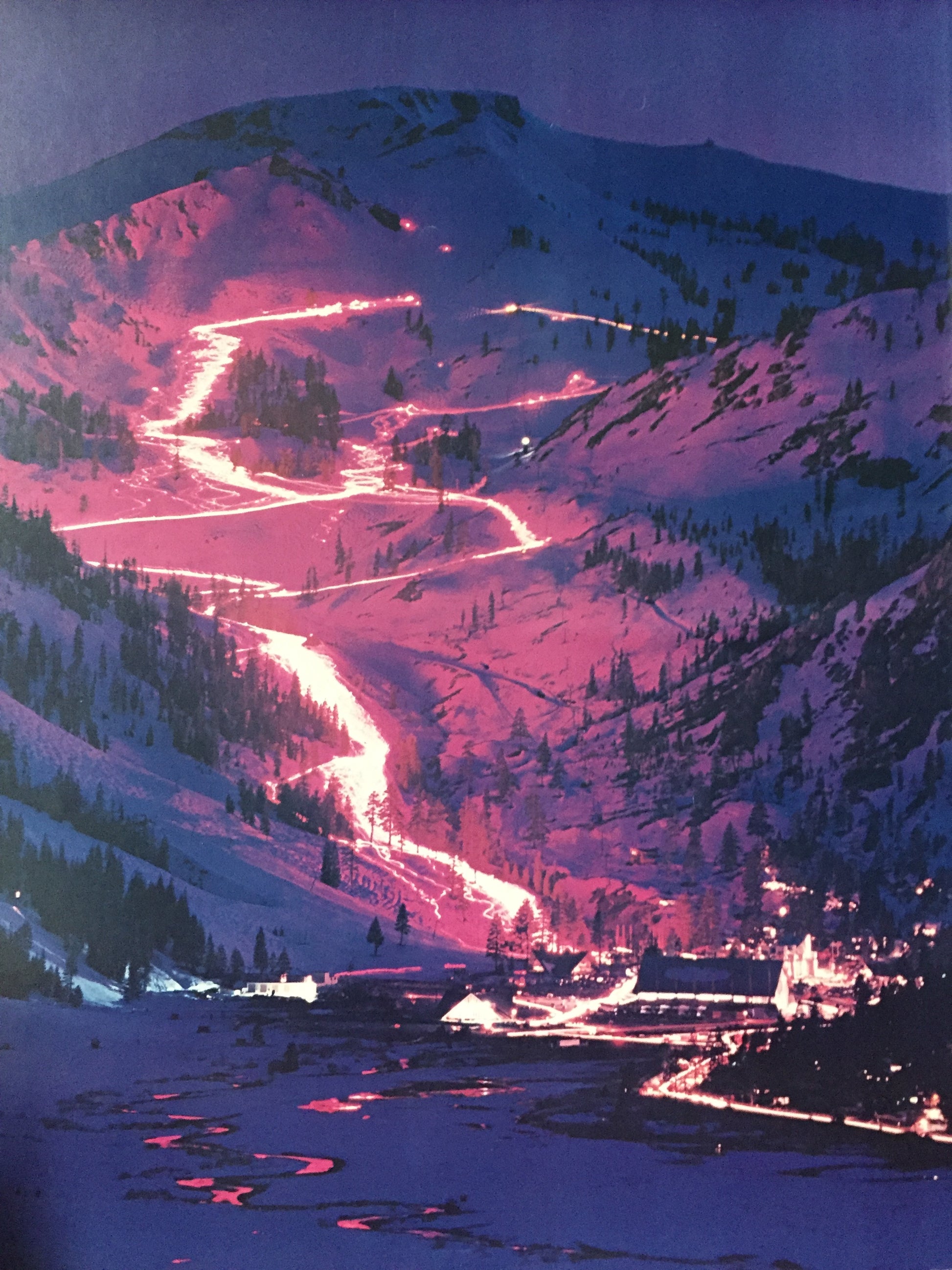 Squaw Valley at night. Torch light parade. 