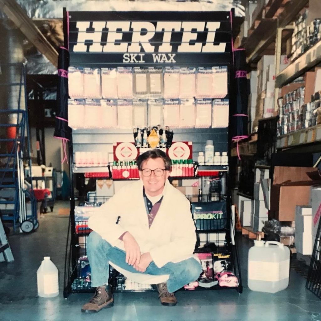 Terry Hertel in front of product display